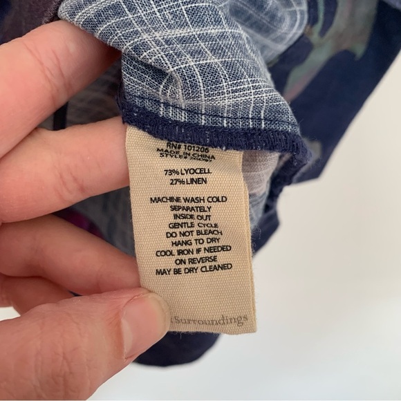 Soft Surroundings Watercolor Floral Print Linen Blend Button Sleeve Blouse Small - Picture 5 of 9